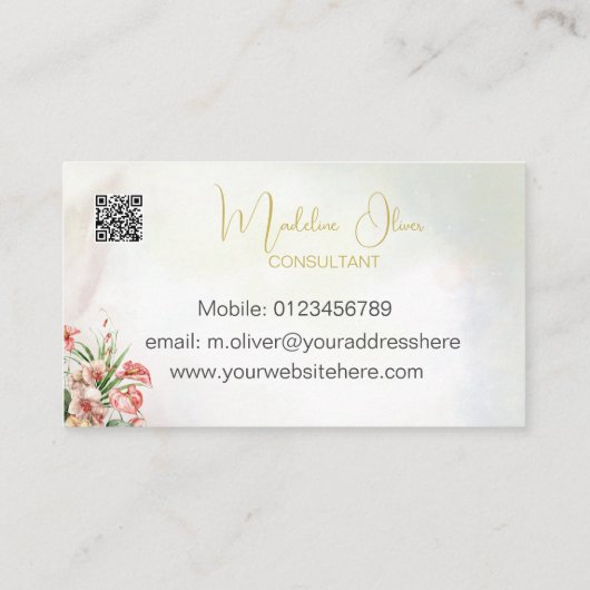 Carte De Visite Floral Tropical Botanical Moderne QR Code (Dos)