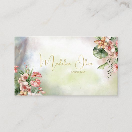 Carte De Visite Floral Tropical Botanical Moderne QR Code (Devant)