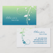 Carte de visite floral vert-bleu de remous (Devant / Derrière)