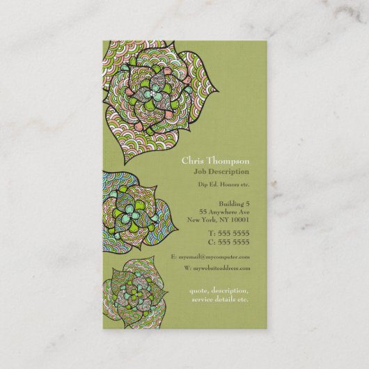Carte de visite floral vert de services de santé (Devant)