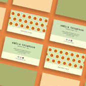 Carte De Visite Floral Vert moutarde Jaune Petite Fleur Rétro