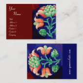 Carte De Visite FLORAL, vert rouge bleu orange (Devant / Derrière)