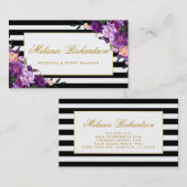 Carte De Visite Floral violet Ultra violet or rayé (Devant / Derrière)