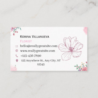 Carte de visite florale aquarelle rose élégante po