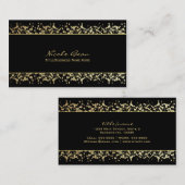 Carte de visite florale Baby's Breath noir et or (Devant / Derrière)