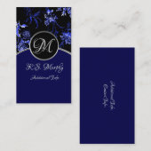 Carte de visite florale bleue Monogram 4 (Devant / Derrière)