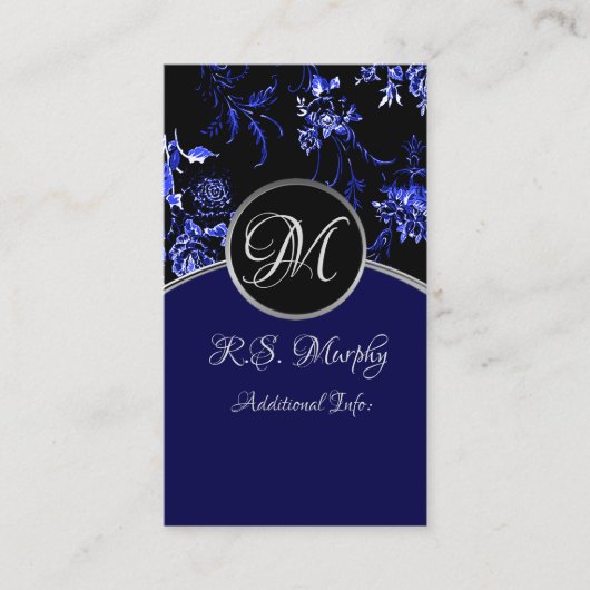 Carte de visite florale bleue Monogram 4 (Devant)