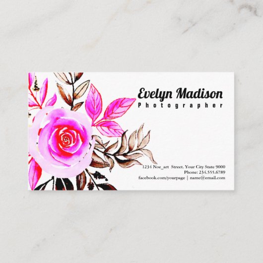 Carte de visite florale d'aquarelle (Dos)