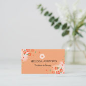 Carte de visite florale élégante aux tons pêche | (Debout devant)