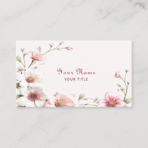 Carte de visite florale élégante rose blanc