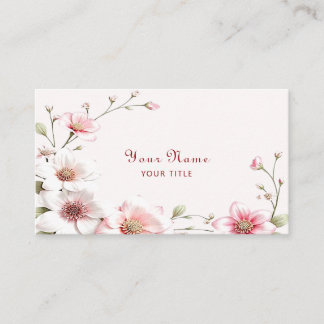 Carte de visite florale élégante rose blanc
