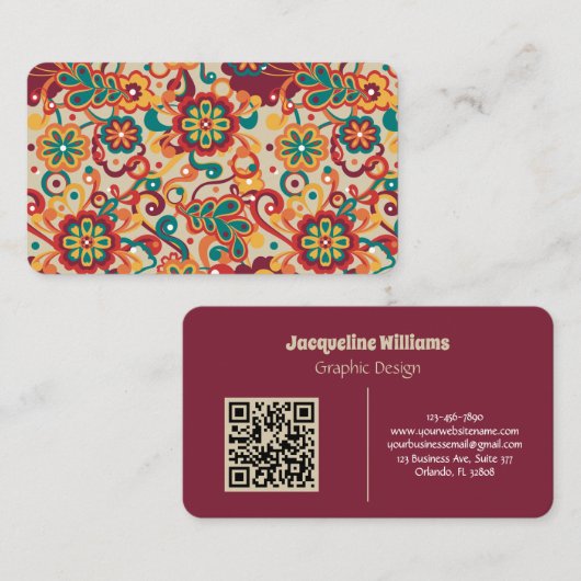 Carte de visite florale groovy psychédélique des a (Devant / Derrière)