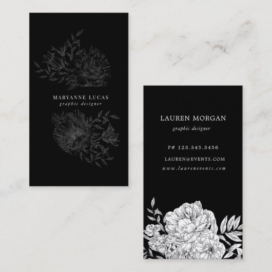 carte de visite florale noire et blanche (Devant / Derrière)