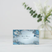 Carte de visite florale ornée bleue (Debout devant)
