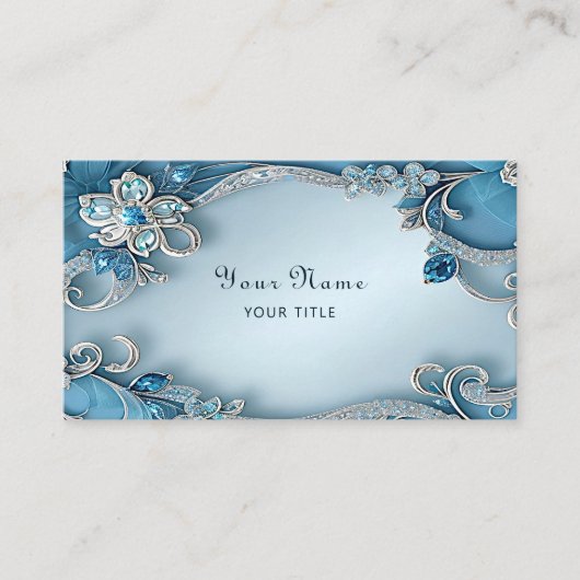 Carte de visite florale ornée bleue (Devant)