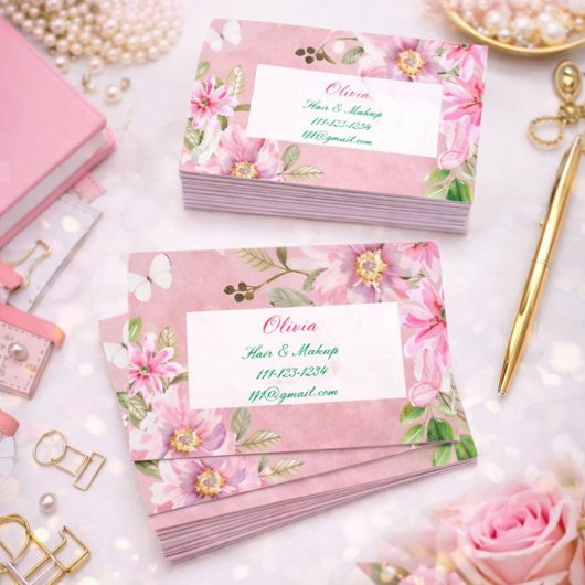 carte de visite florale rose