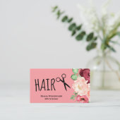 Carte de visite florale rose pour coiffeur (Debout devant)