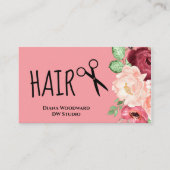 Carte de visite florale rose pour coiffeur (Devant)