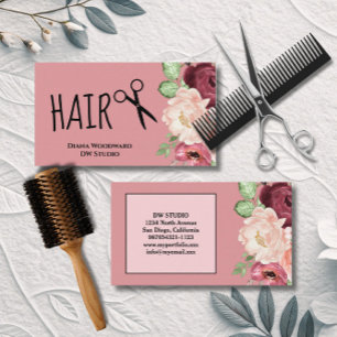Carte de visite florale rose pour coiffeur