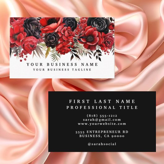 Carte de visite florale rouge et noire