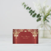 Carte de visite florale rouge or moderne (Debout devant)