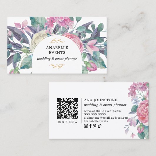 Carte De Visite Florales florales vibrantes Code QR (Devant / Derrière)