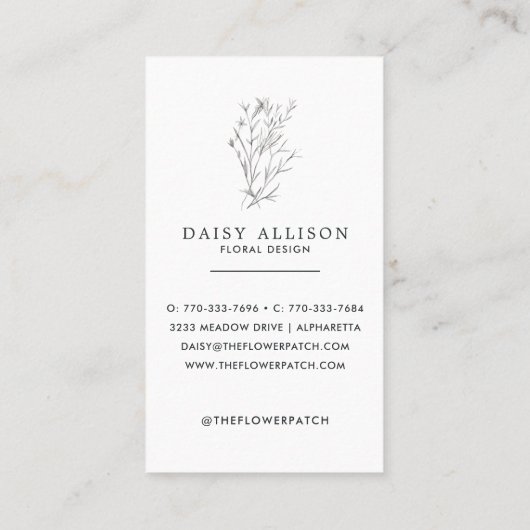 Carte De Visite Flore à croquis bleu marine | Minimal moderne (Dos)