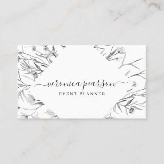 Carte De Visite Flore à croquis bleu marine | Minimal moderne (Devant)