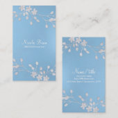 Carte De Visite Flore blanche Branche Hiver Bleu Élégant Chic (Devant / Derrière)
