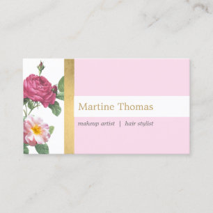 Carte De Visite Flore chic rose et Vintage or