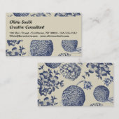 Carte De Visite Flore d'impression florale de fleurs bleues antiqu (Devant / Derrière)