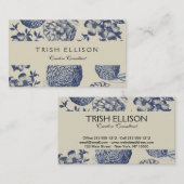 Carte De Visite Flore d'impression florale de fleurs bleues antiqu (Devant / Derrière)
