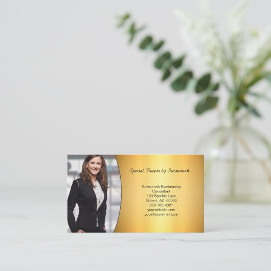 Carte De Visite Flore d'or professionnel Photo personnalisée Code (Debout devant)