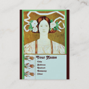 CARTE DE VISITE FLORE/FEMME AVEC ROSES BLANCHES MONOGRAMME