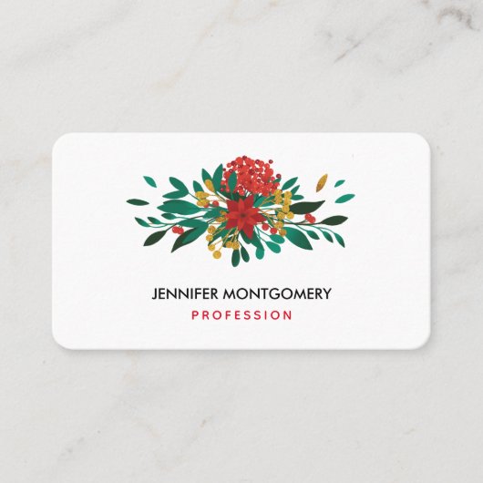 Carte De Visite Flore moderne rouge vert et or Noël (Devant)