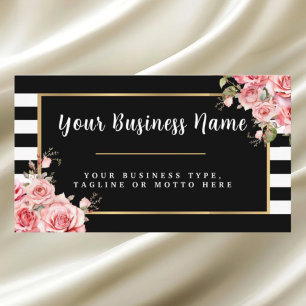 Carte De Visite Flore rayée noire et blanche moderne