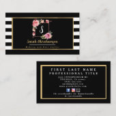 Carte De Visite Flore rayée noire et blanche moderne (Devant / Derrière)