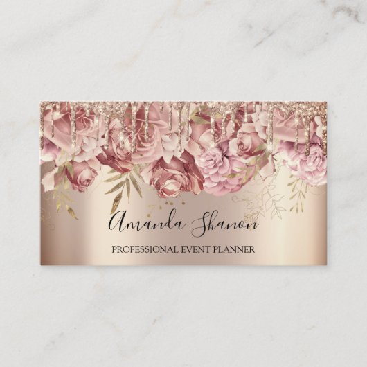 Carte De Visite Flore rose Déchets d'or QR CODE Logo (Devant)