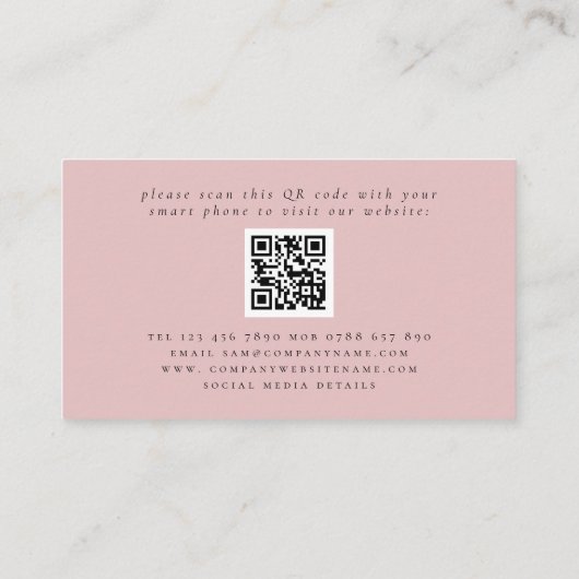 Carte De Visite Flore rose Dusty Code QR Logo Concepteur d'intérie (Dos)
