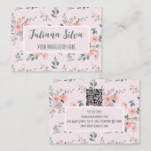 Carte De Visite Flore rose et crème avec QR (Devant / Derrière)