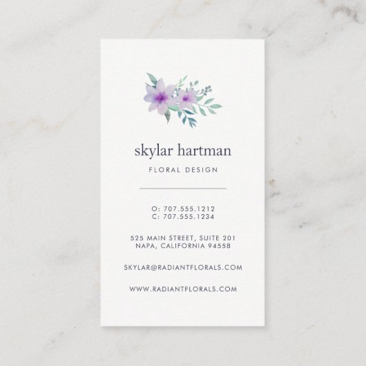 Carte De Visite Flore violette et de sable | vertical (Dos)