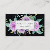 Carte De Visite Flore violette peinte | Noir (Devant)