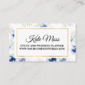 Carte De Visite Flores d'or et d'aquarelle bleue (Devant)