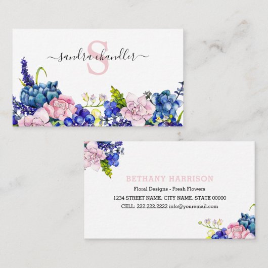 Carte De Visite Florisant de script de signature d'aquarelle moder (Devant / Derrière)