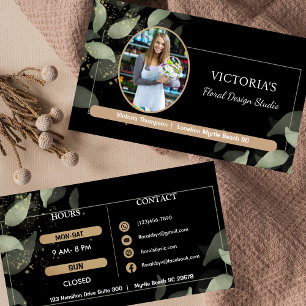 Carte De Visite Florist Elegant Black & Gold Modern Floral Shop