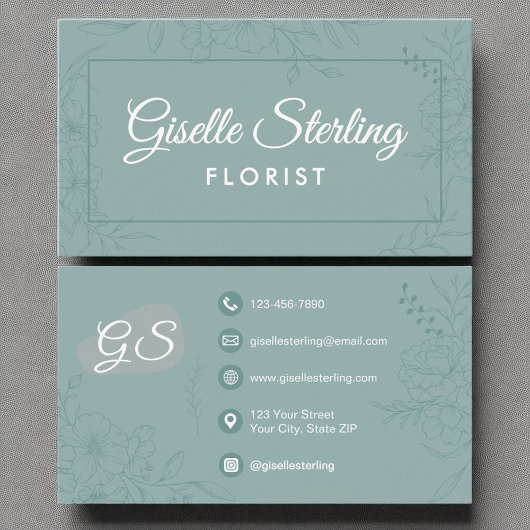 Carte De Visite Florist Fleurs Turquoise Floral Line Art Script