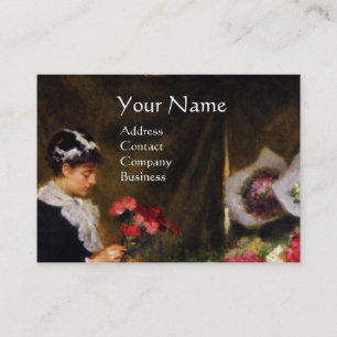 CARTE DE VISITE FLORISTE FABRIQUANT UN BOUQUET AUX FLEURS COLORÉES