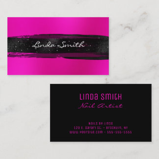 Carte De Visite Floue Magenta Rose Traits de Pinceau Noirs