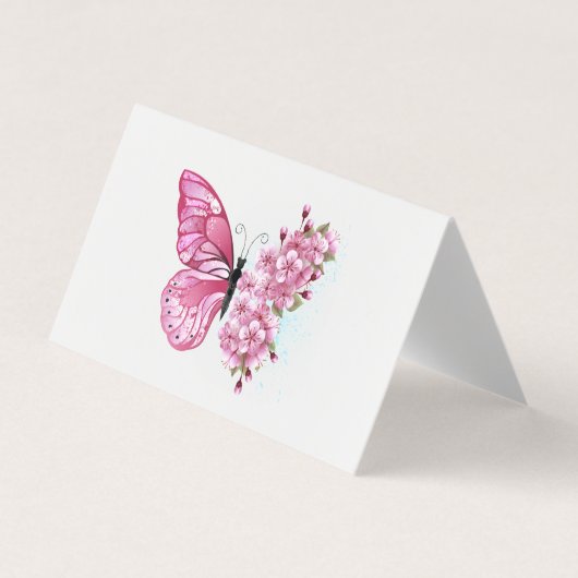 Carte De Visite Flower Butterfly with Pink Sakura (Devant)