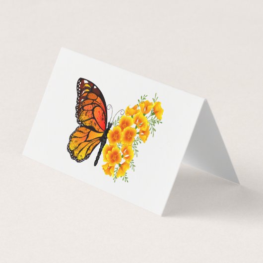 Carte De Visite Flower Butterfly with Yellow California Poppy (Devant)
